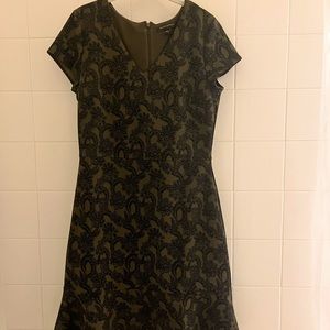 Banana Republic Flower Print Green Knee Length Dress